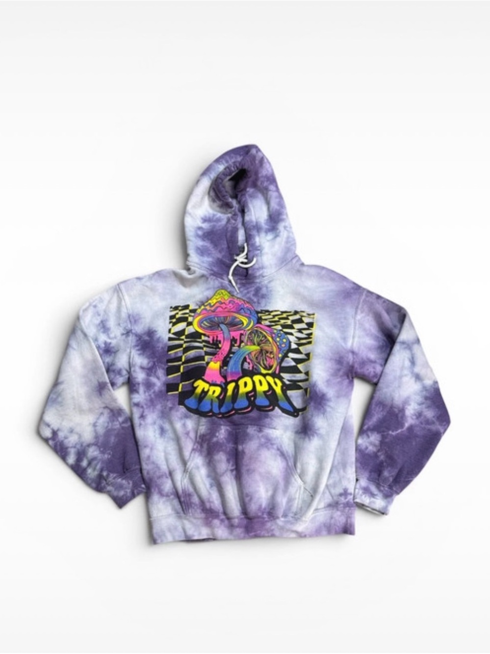 Purple Tie Dye Trippy Mushroom Graphic Hoodie Gildan Heavy Blend size Medium